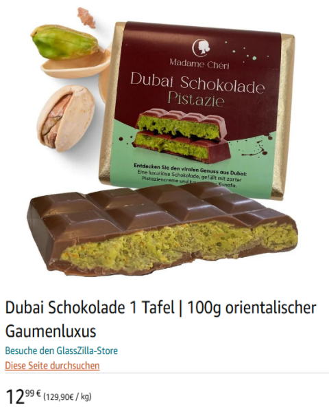 Dubai Schokolade 1 Tafel 100g orientalischer Gaumenluxus