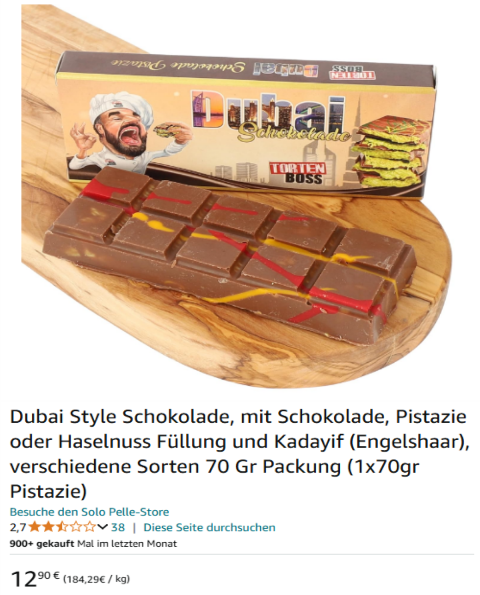 Dubai Style Schokolade, mit Schokolade, Pistazie oder Haselnuss Füllung und Kadayif (Engelshaar), verschiedene Sorten 70 Gr Packung (1x70gr Pistazie)