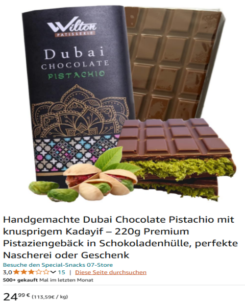 Handgemachte Dubai Chocolate Pistachio mit knusprigem Kadayif – 220g